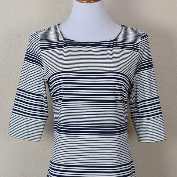 Ellie Kai Stripe 3/4 Sleeve Dress Navy/White 4 - Picture 2 of 9